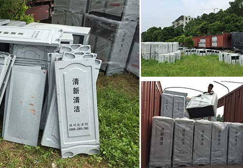  欣方圳仿大理石垃圾桶廠家為清遠高校送貨上門。